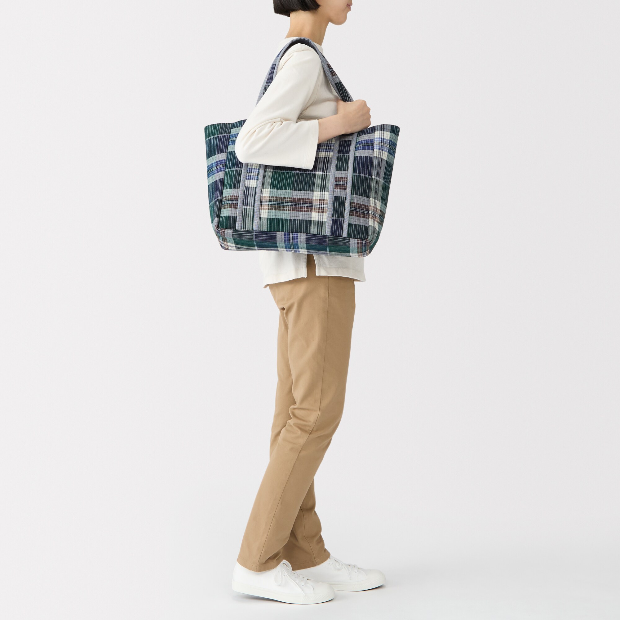 マドラスチェック　キルトバッグ　中