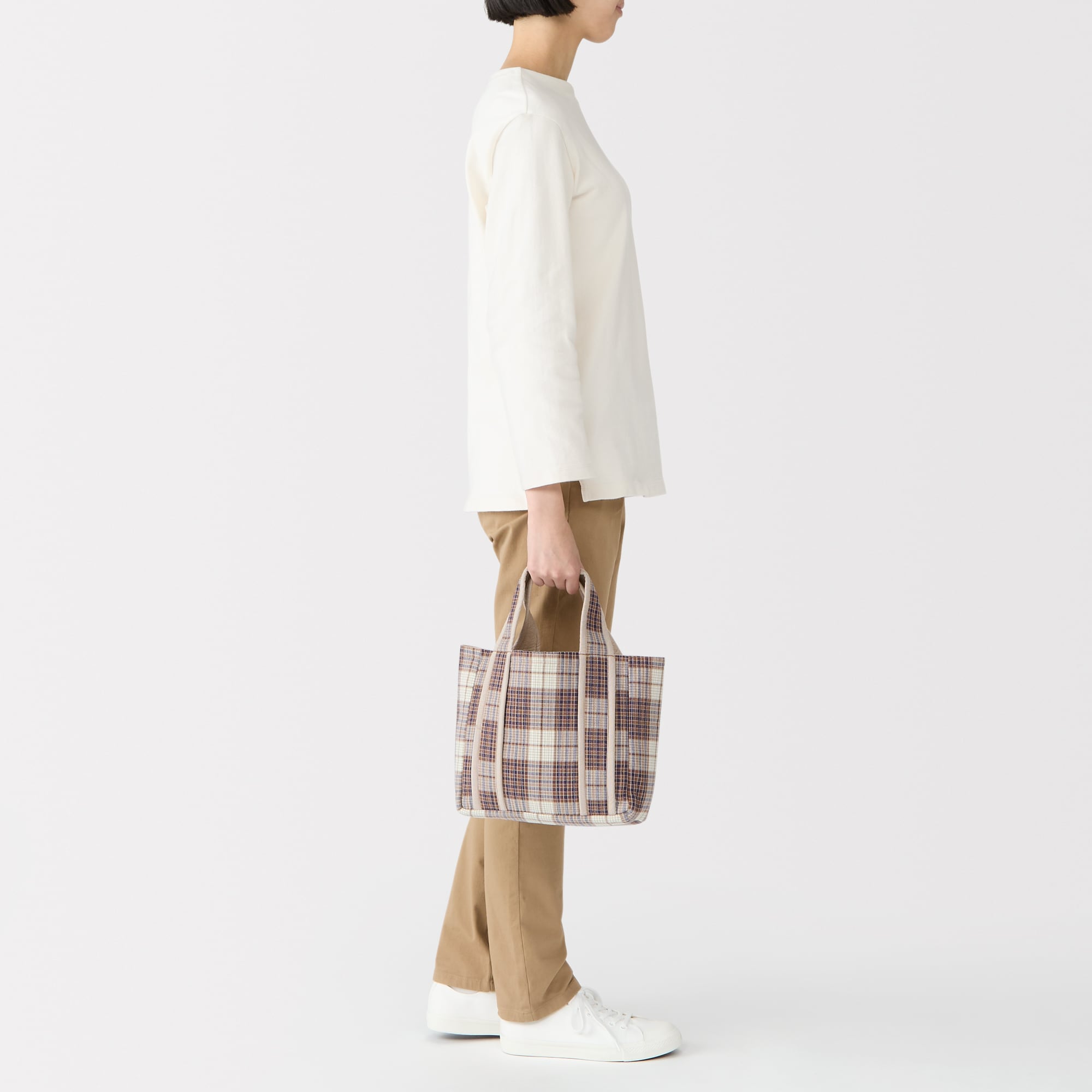 マドラスチェック　キルトバッグ　小