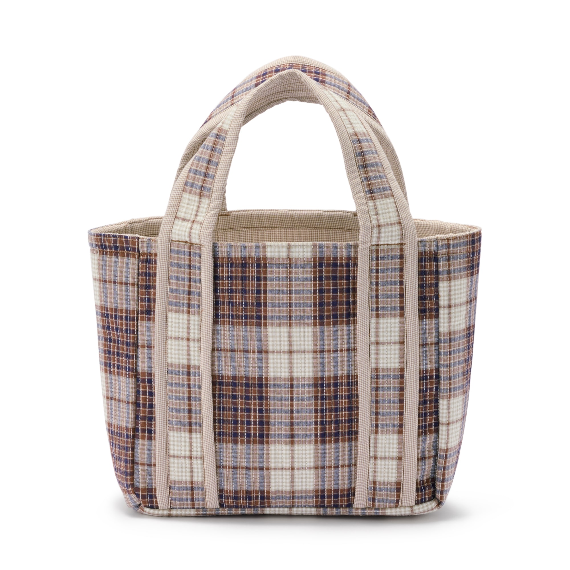 マドラスチェック　キルトバッグ　小