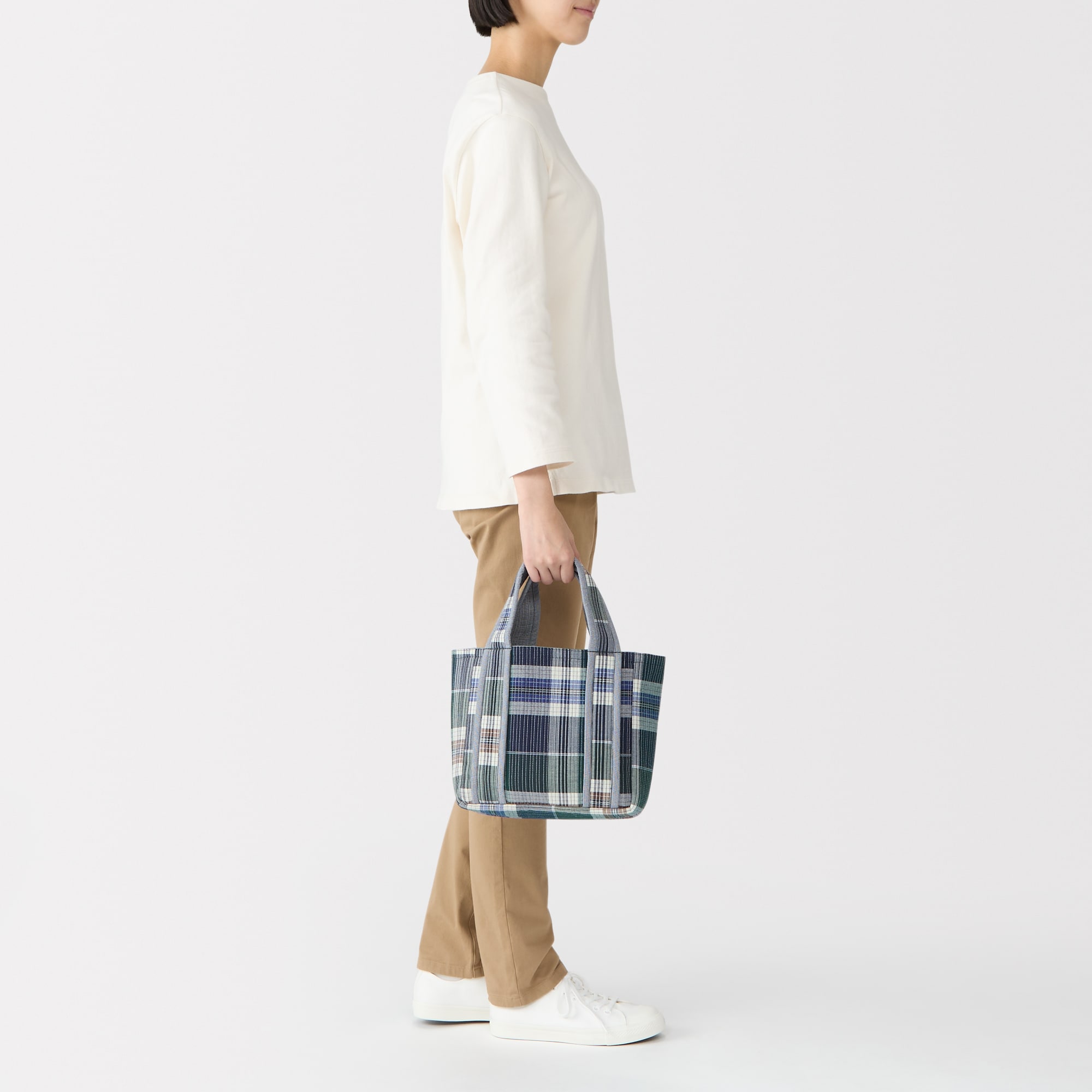 マドラスチェック　キルトバッグ　小