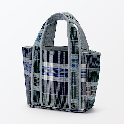 マドラスチェック　キルトバッグ　小