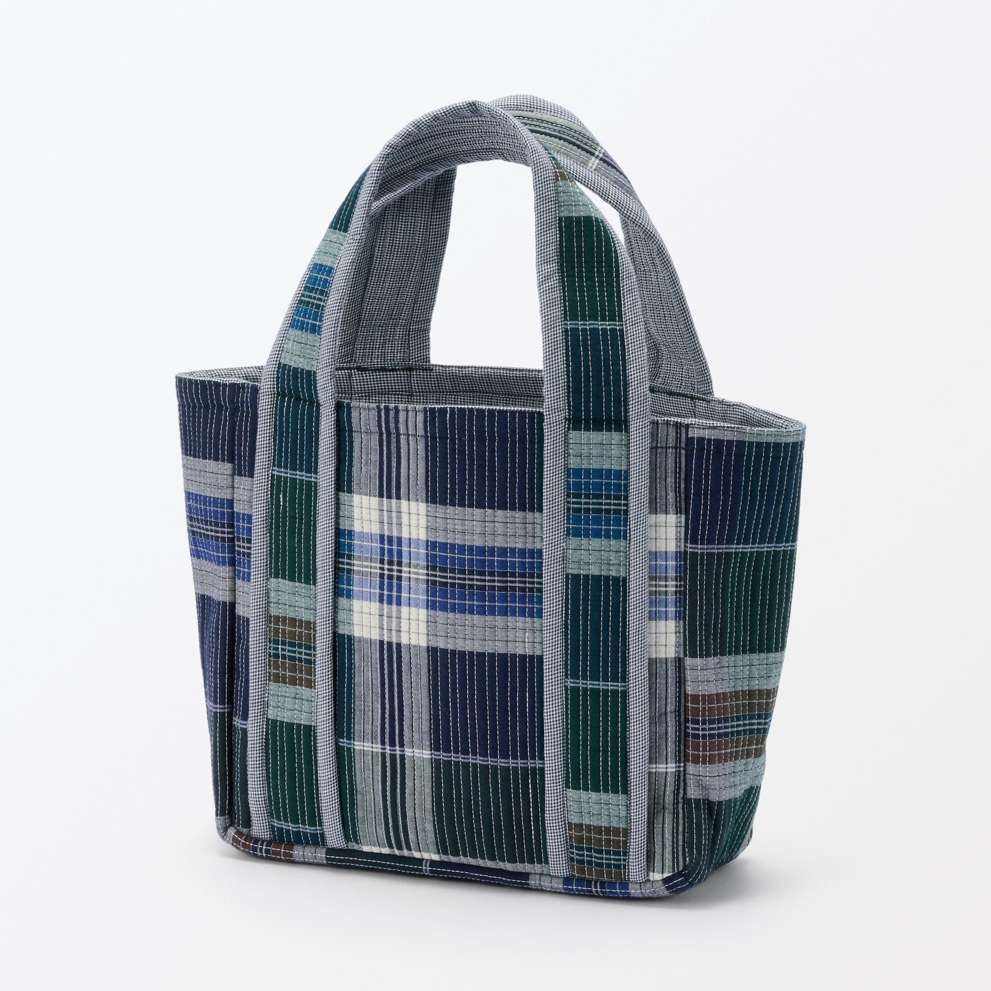 マドラスチェック　キルトバッグ　小