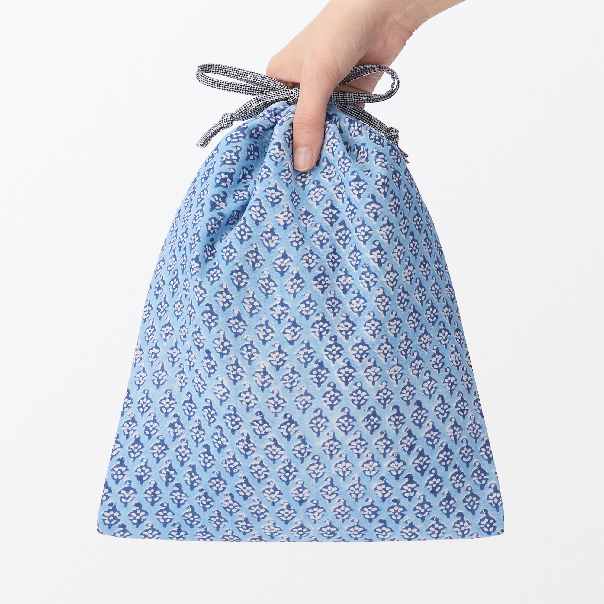 ブロックプリント 巾着 中 | 無印良品