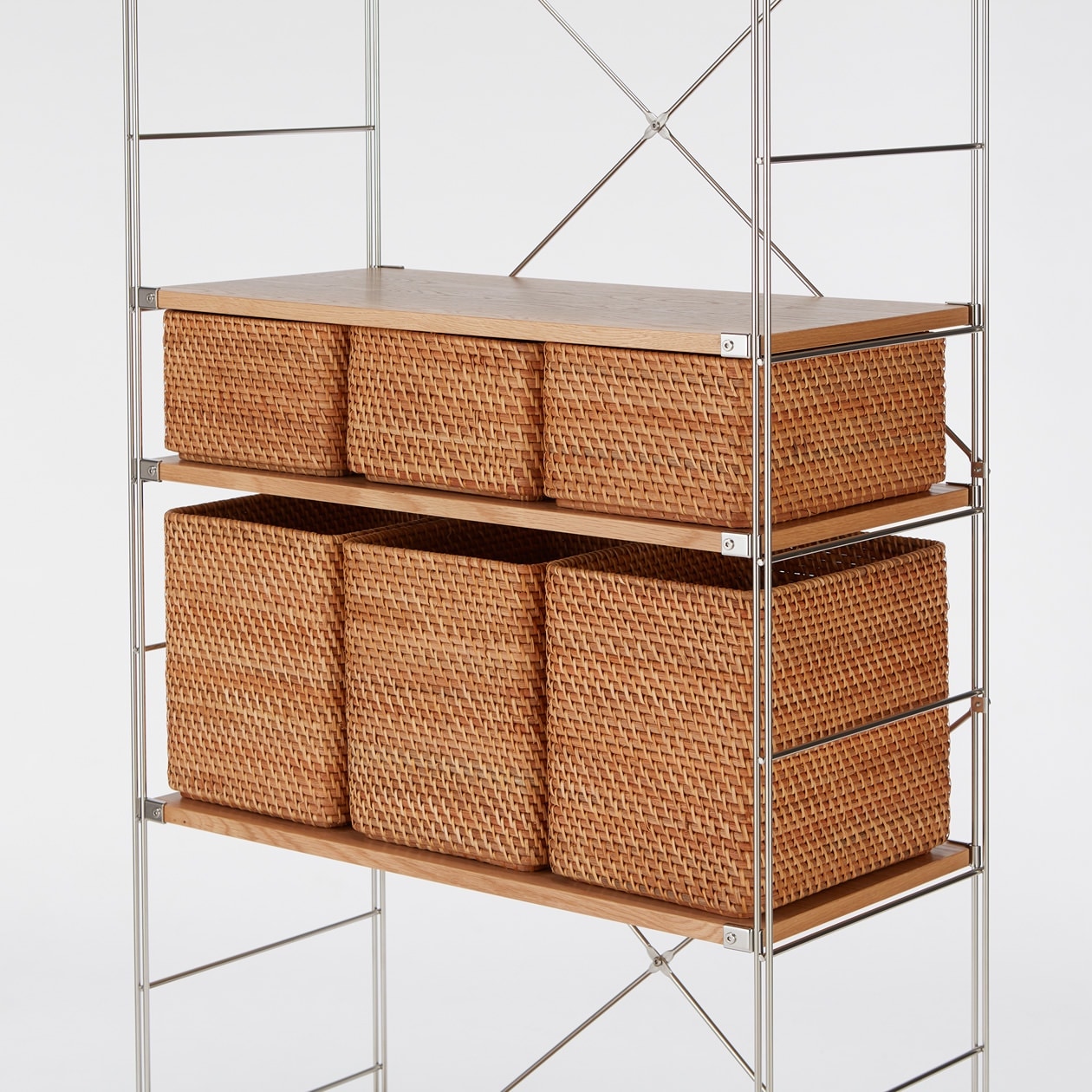 【無印良品】 重なるブリ材長方形バスケット 特大　3個セット MUJI (無印良品) - 【無印良品】重なるブリ材バスケット3個セットの