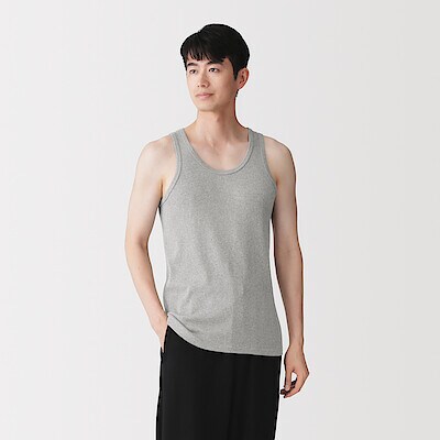 紳士　脇に縫い目のない　２枚組み　リブ編みタンクトップ（再生コットン）