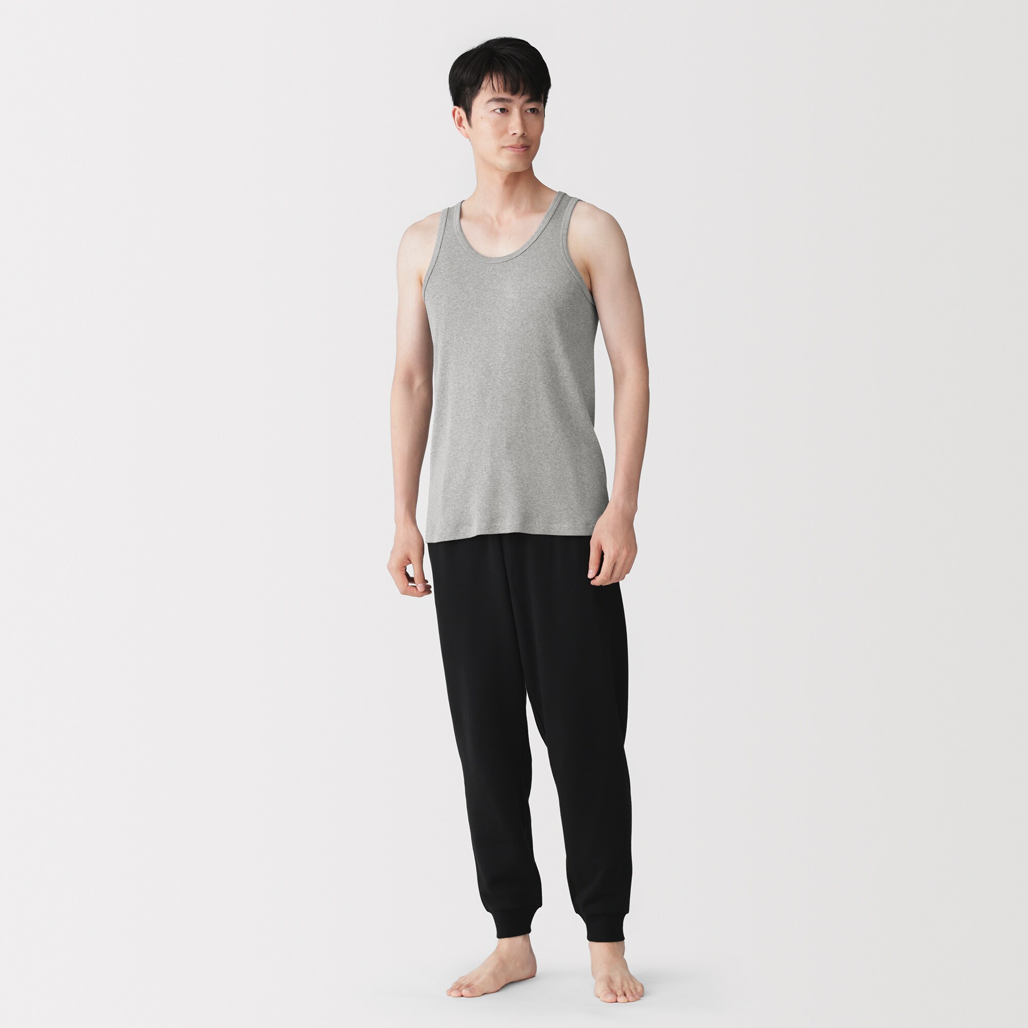 紳士　脇に縫い目のない　２枚組み　リブ編みタンクトップ（再生コットン）
