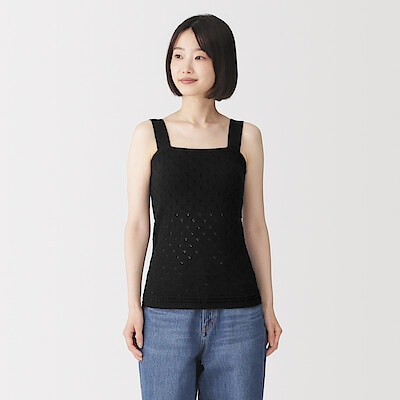 【７月中旬発売予定】婦人　コットン透かし編みニット　ブラタンクトップ