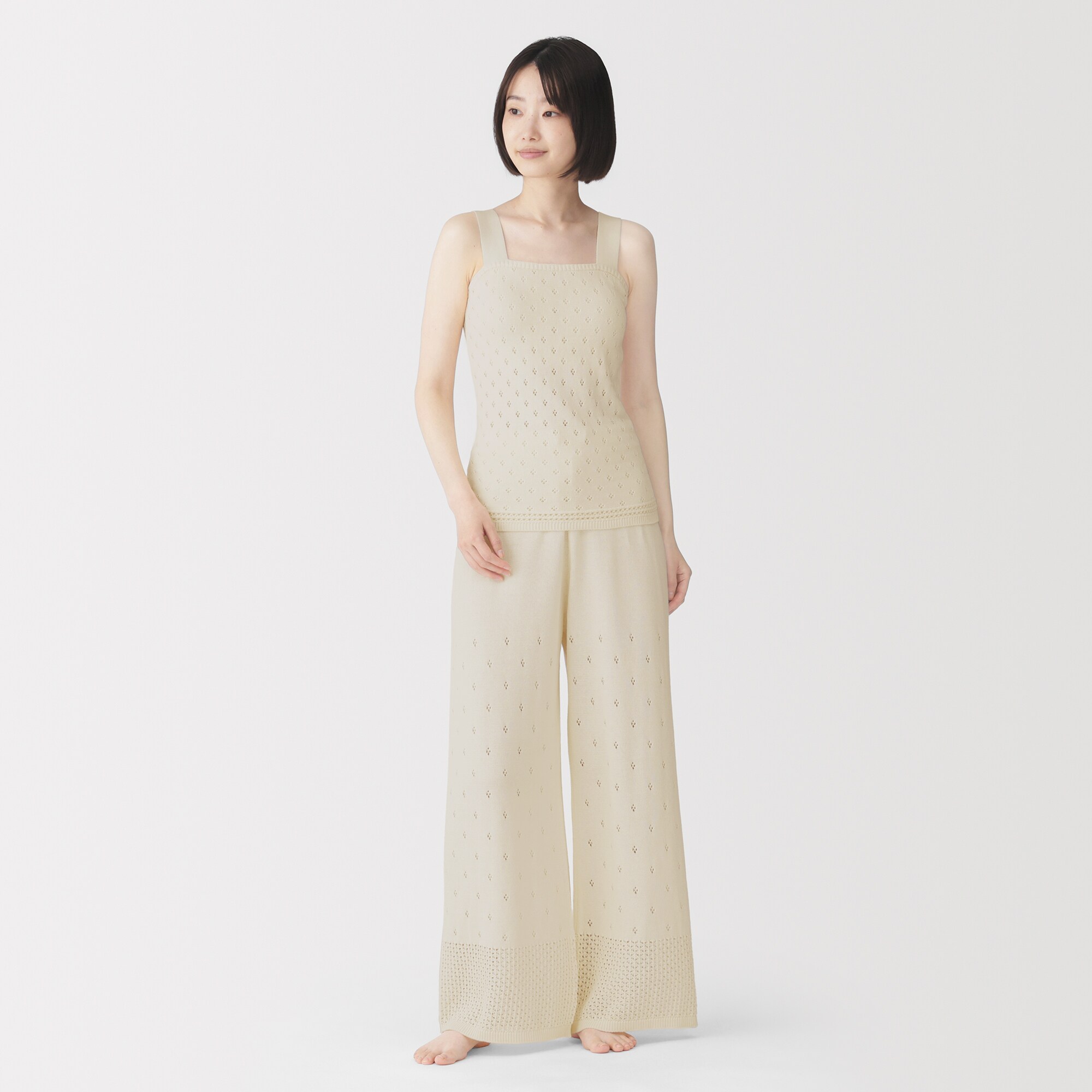 婦人　コットン透かし編みニット　ブラタンクトップ