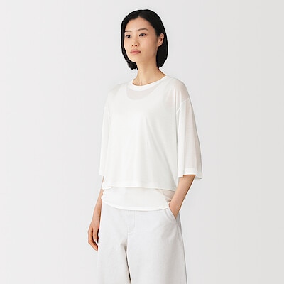 婦人　リヨセル天竺編み五分袖Ｔシャツ