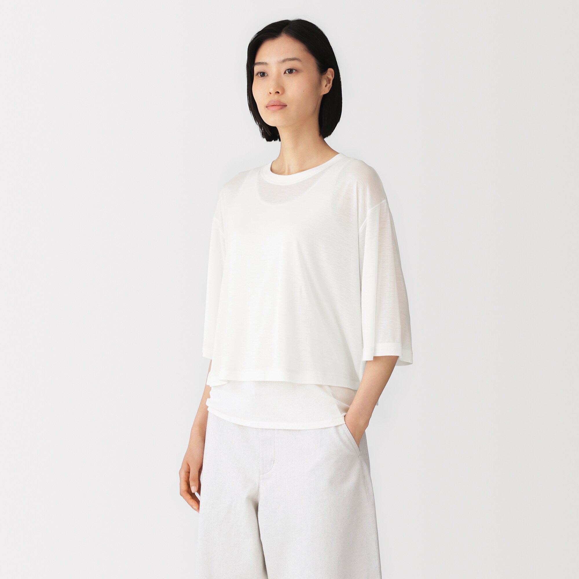 婦人　リヨセル天竺編み五分袖Ｔシャツ
