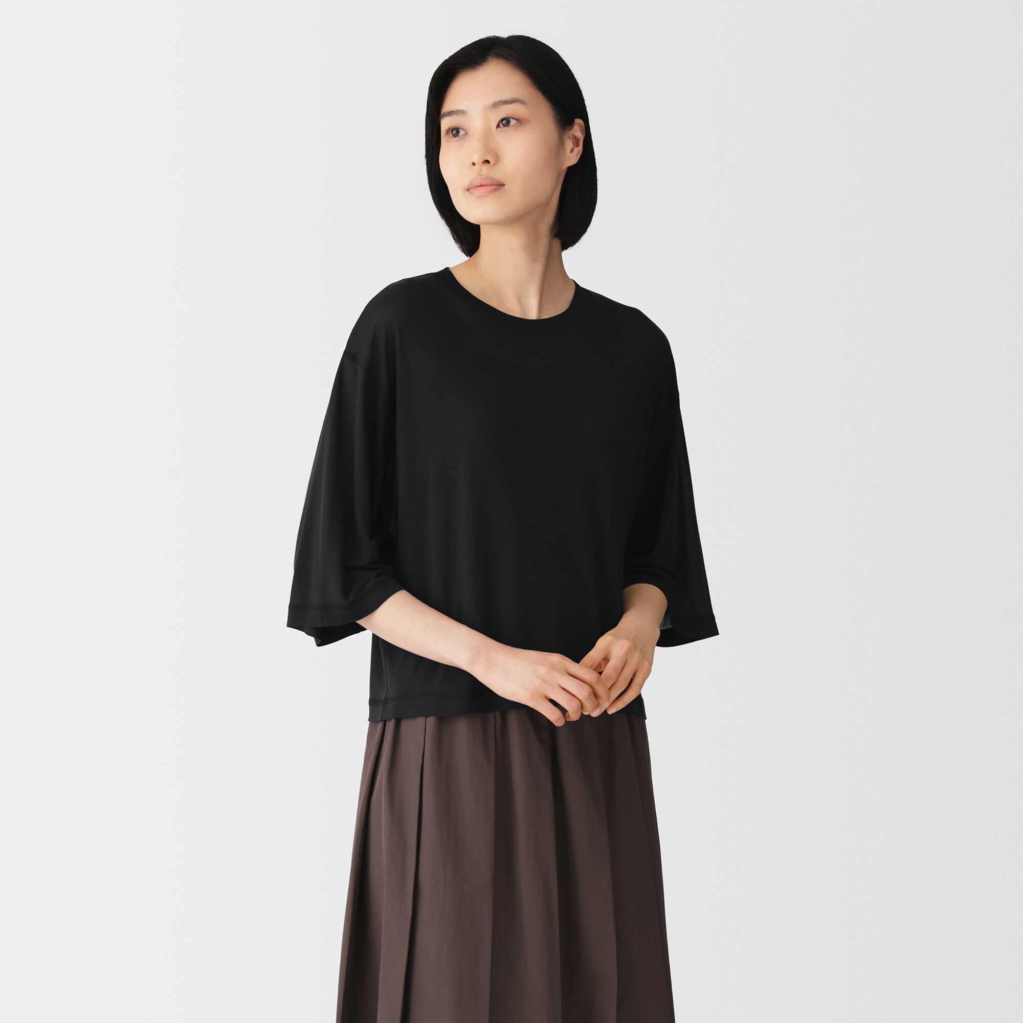 婦人　リヨセル天竺編み五分袖Ｔシャツ
