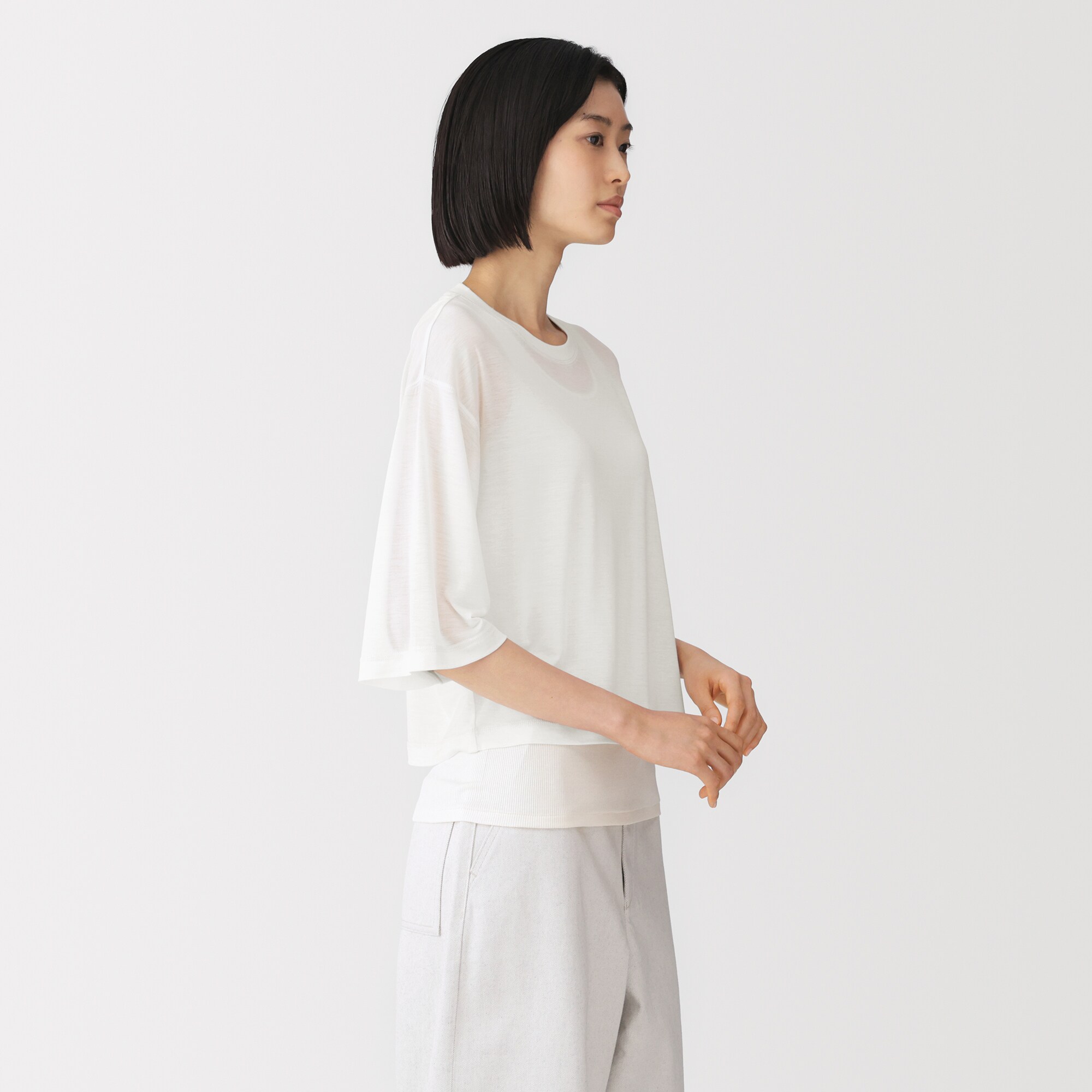 婦人　リヨセル天竺編み五分袖Ｔシャツ