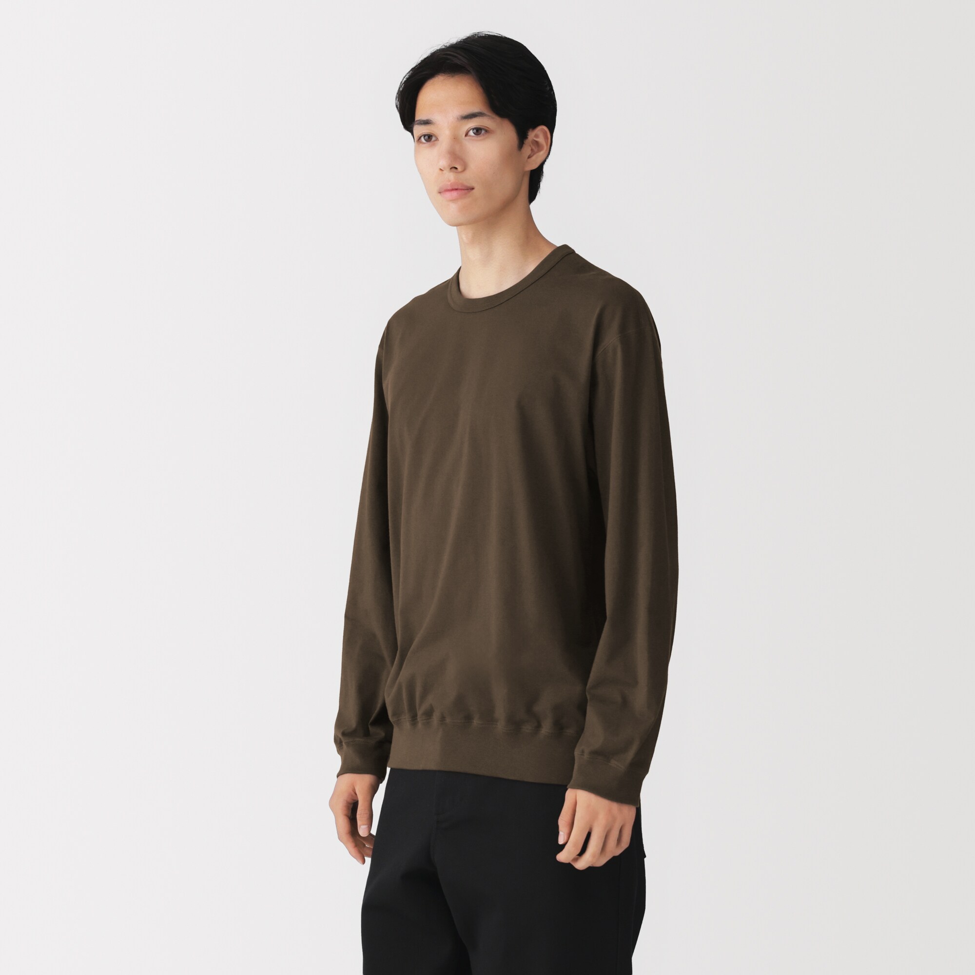 紳士　和歌山で編み立てた天竺クルーネック長袖Ｔシャツ