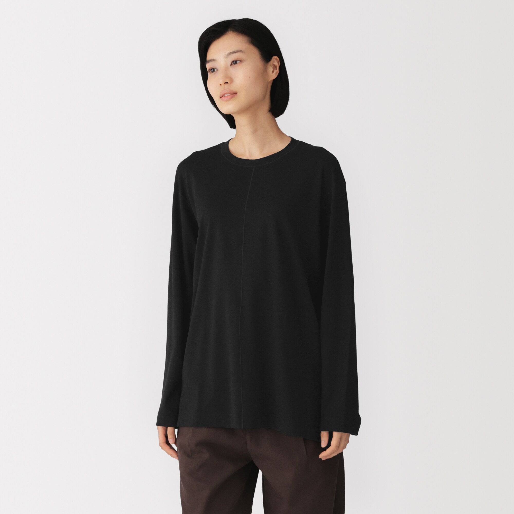 お得MUJI スムースジャージー長袖カットソー L 黒・ダークグレー 4枚セット 男女兼用 スムースジャージー長袖プルオーバー | 無印良品