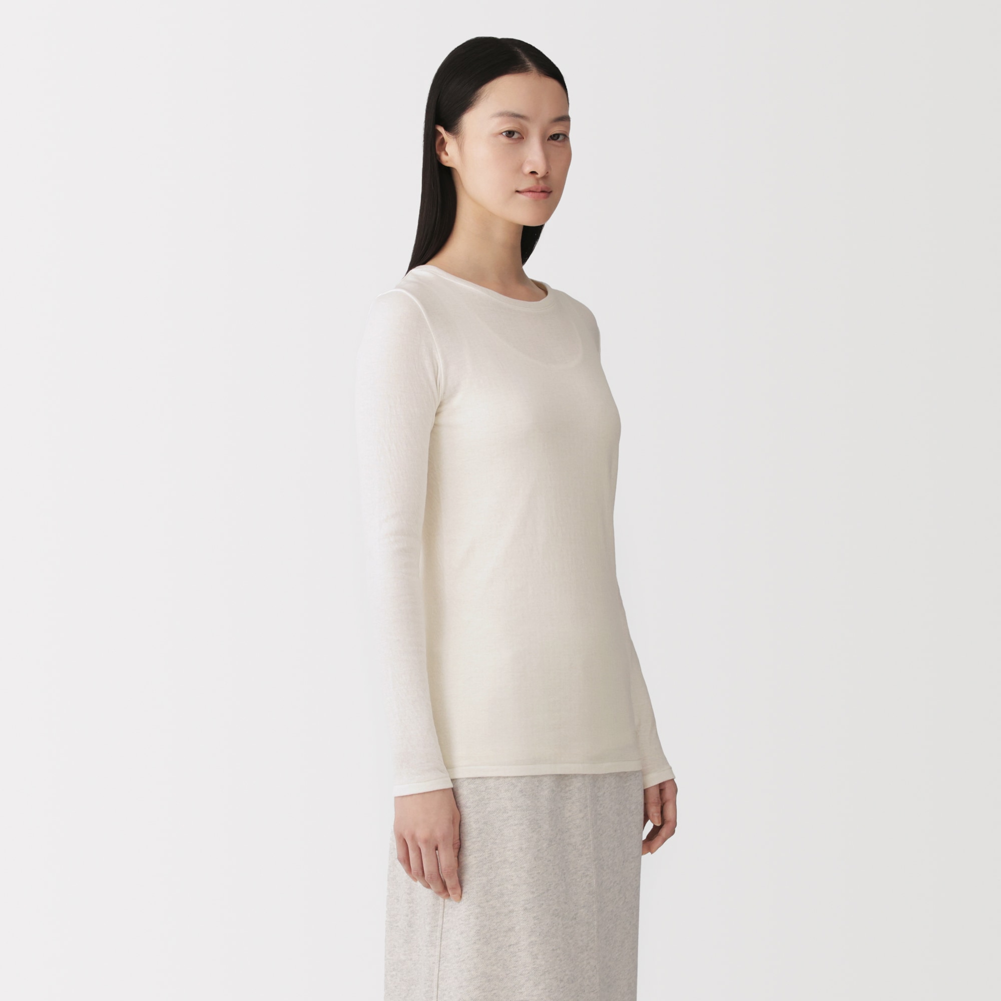 婦人　コットンカシミヤクルーネックＴシャツ