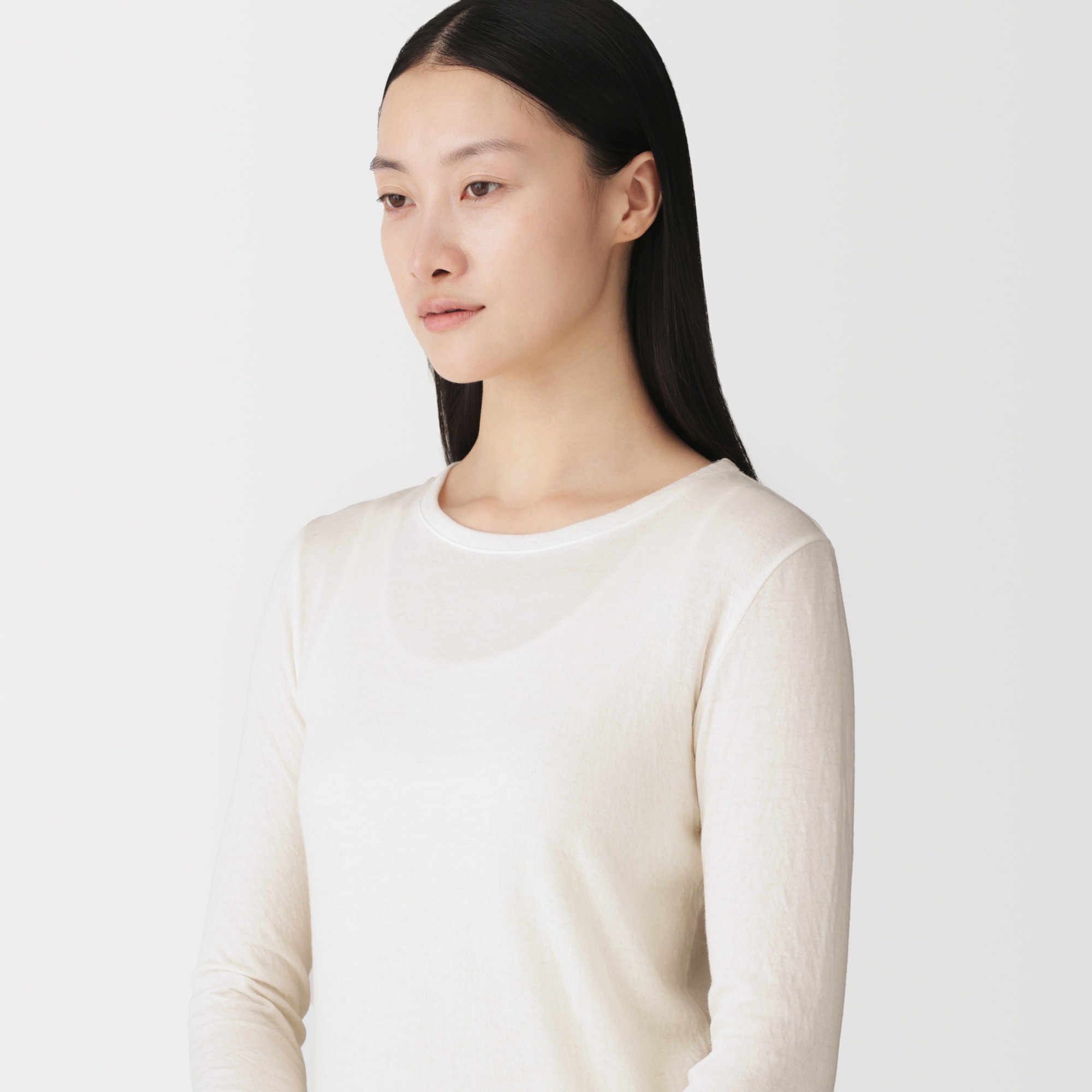 婦人　コットンカシミヤクルーネックＴシャツ