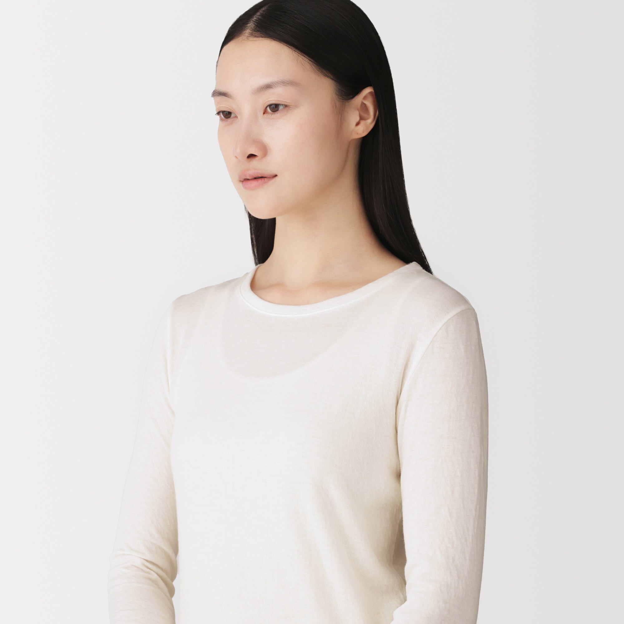 婦人　コットンカシミヤクルーネックＴシャツ