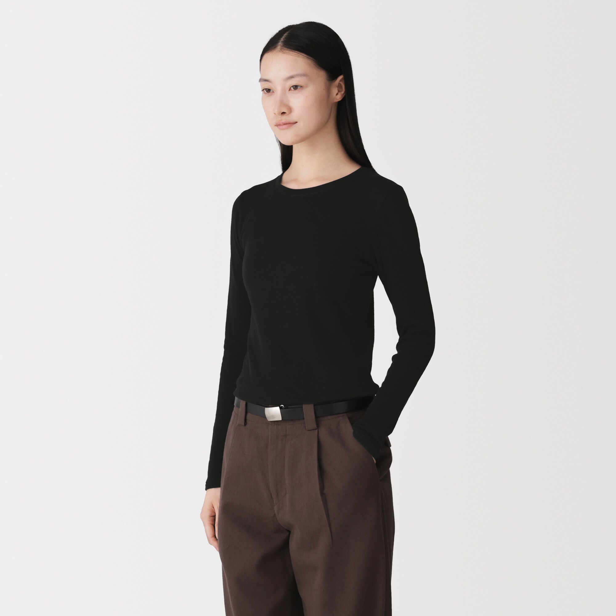 婦人　コットンカシミヤクルーネックＴシャツ