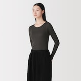 婦人　シルクリブクルーネック長袖Ｔシャツ