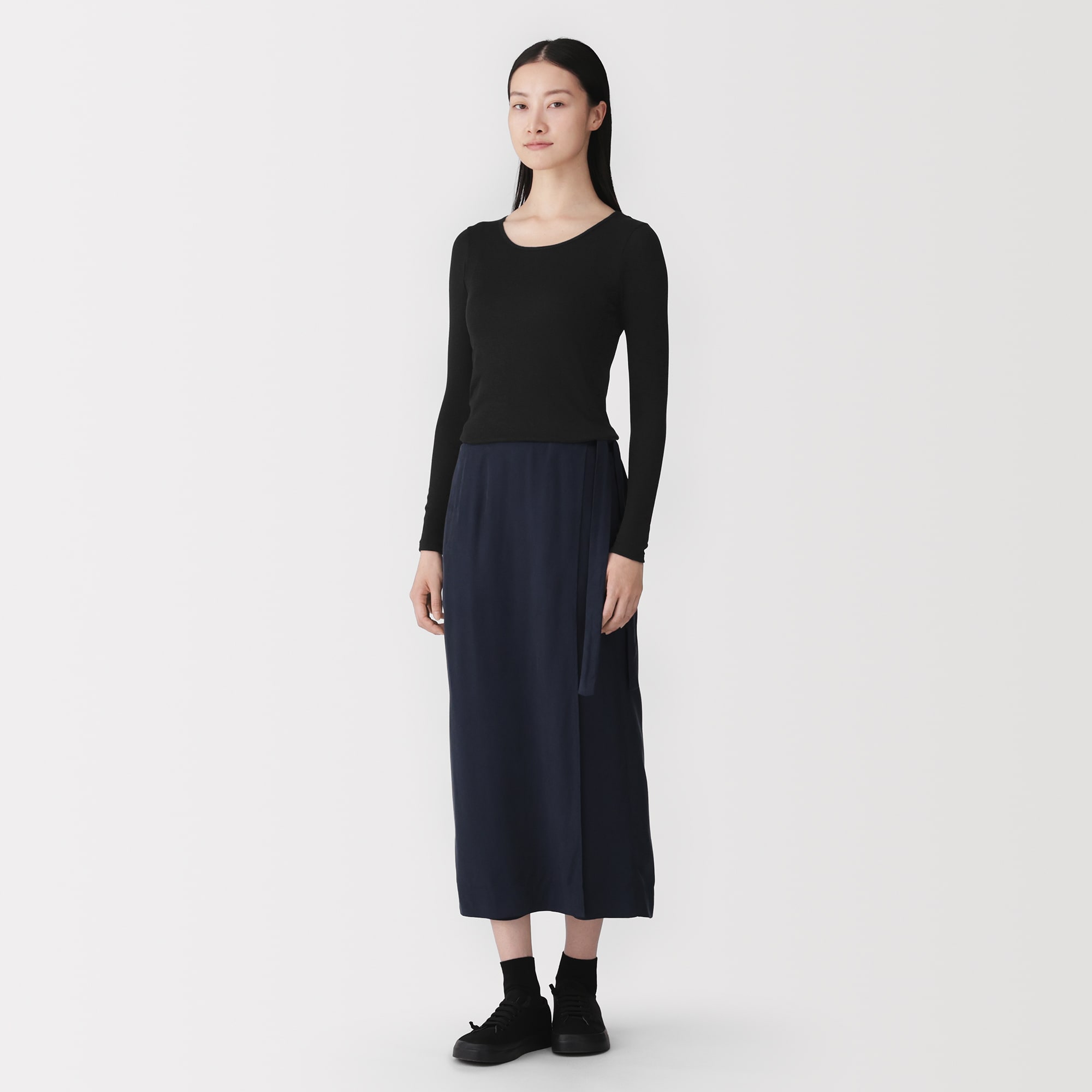 婦人　シルクリブクルーネック長袖Ｔシャツ