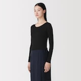 婦人　シルクリブクルーネック長袖Ｔシャツ