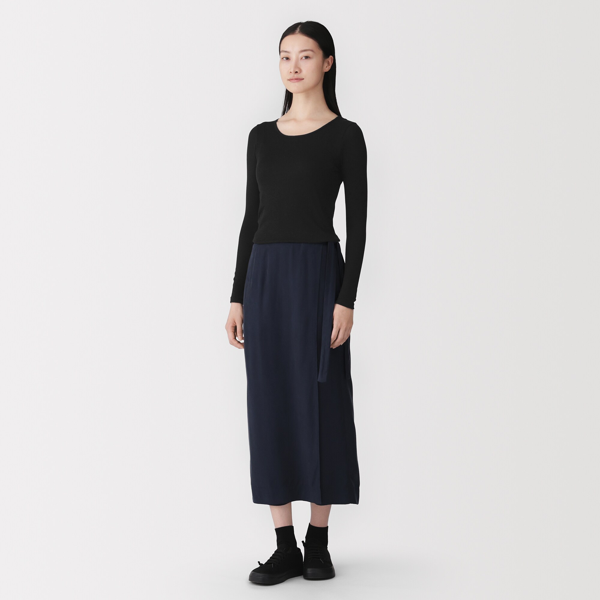 婦人　シルクリブクルーネック長袖Ｔシャツ