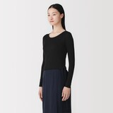 婦人　シルクリブクルーネック長袖Ｔシャツ