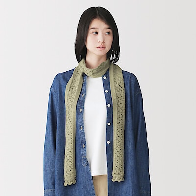 【７月上旬発売予定】コットン透かし編みニット　スリムマフラー