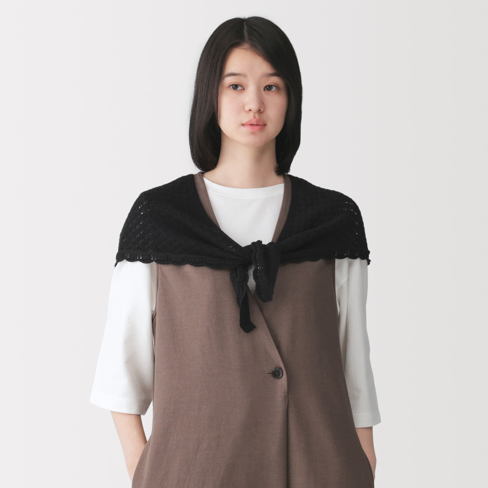 コットン透かし編みニット 三角スカーフ | 無印良品