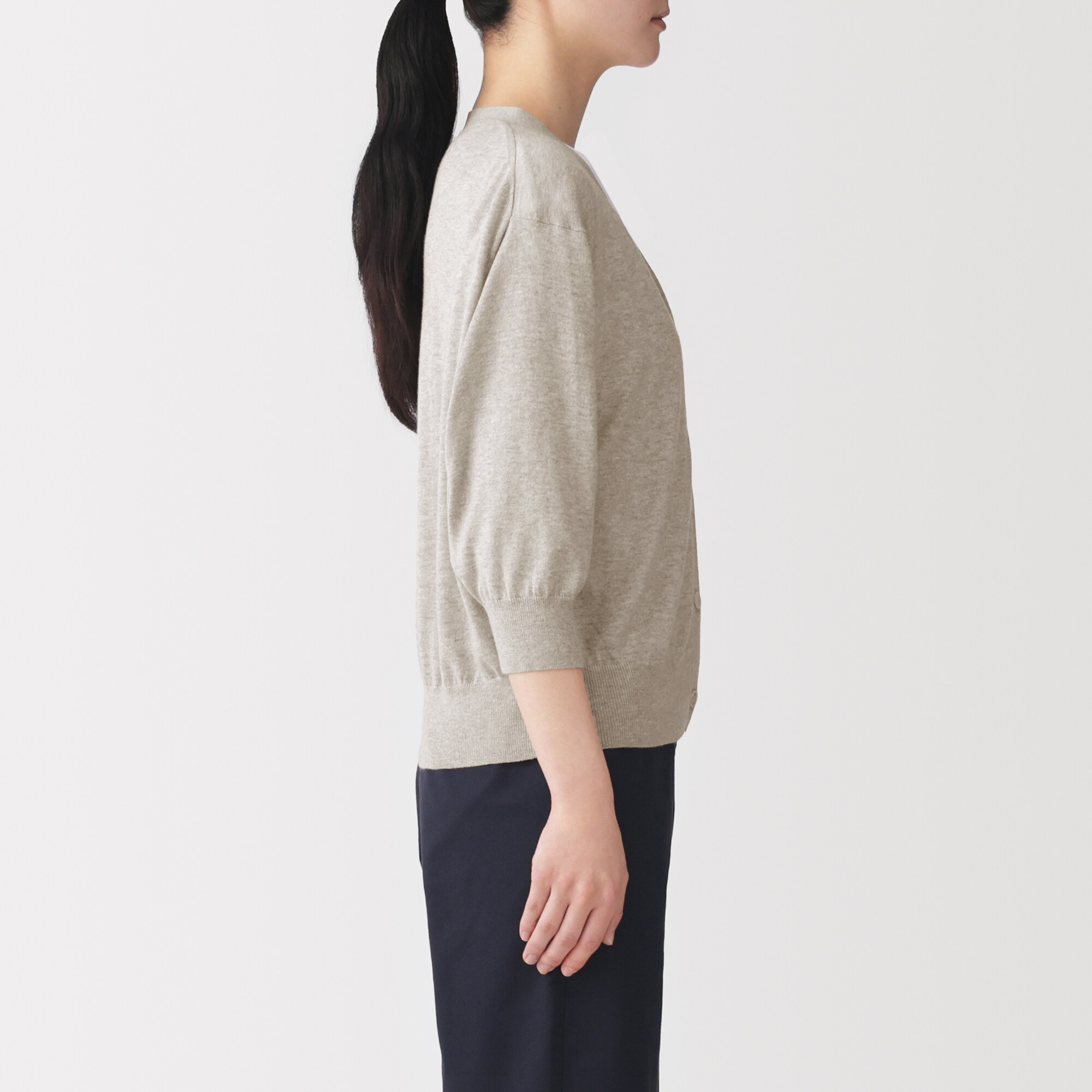 婦人　なめらか天竺編み七分袖ワイドカーディガン