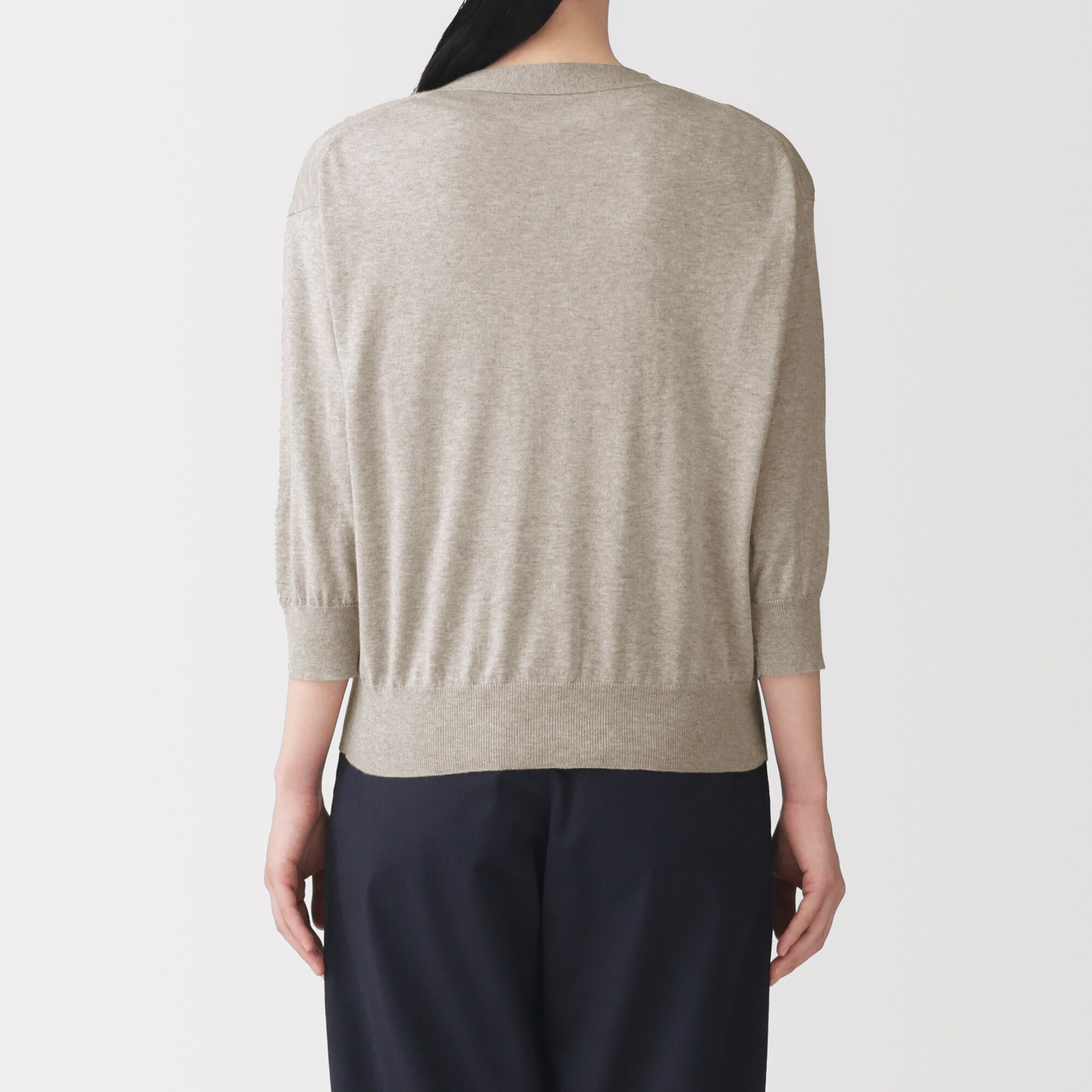 婦人　なめらか天竺編み七分袖ワイドカーディガン