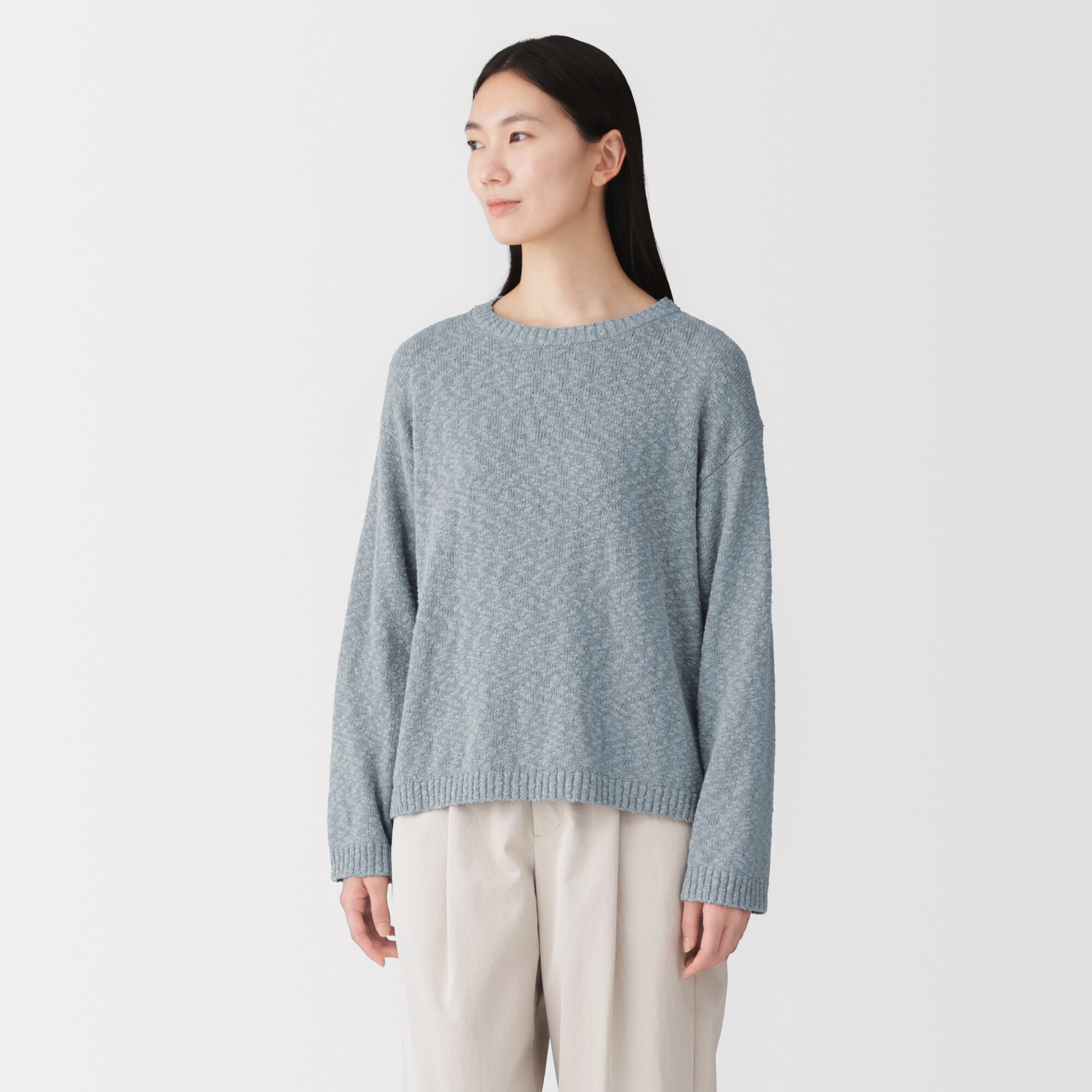 婦人　コットン混ムラ糸クルーネックセーター