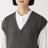婦人　コットン混ムラ糸Ｖネックベスト