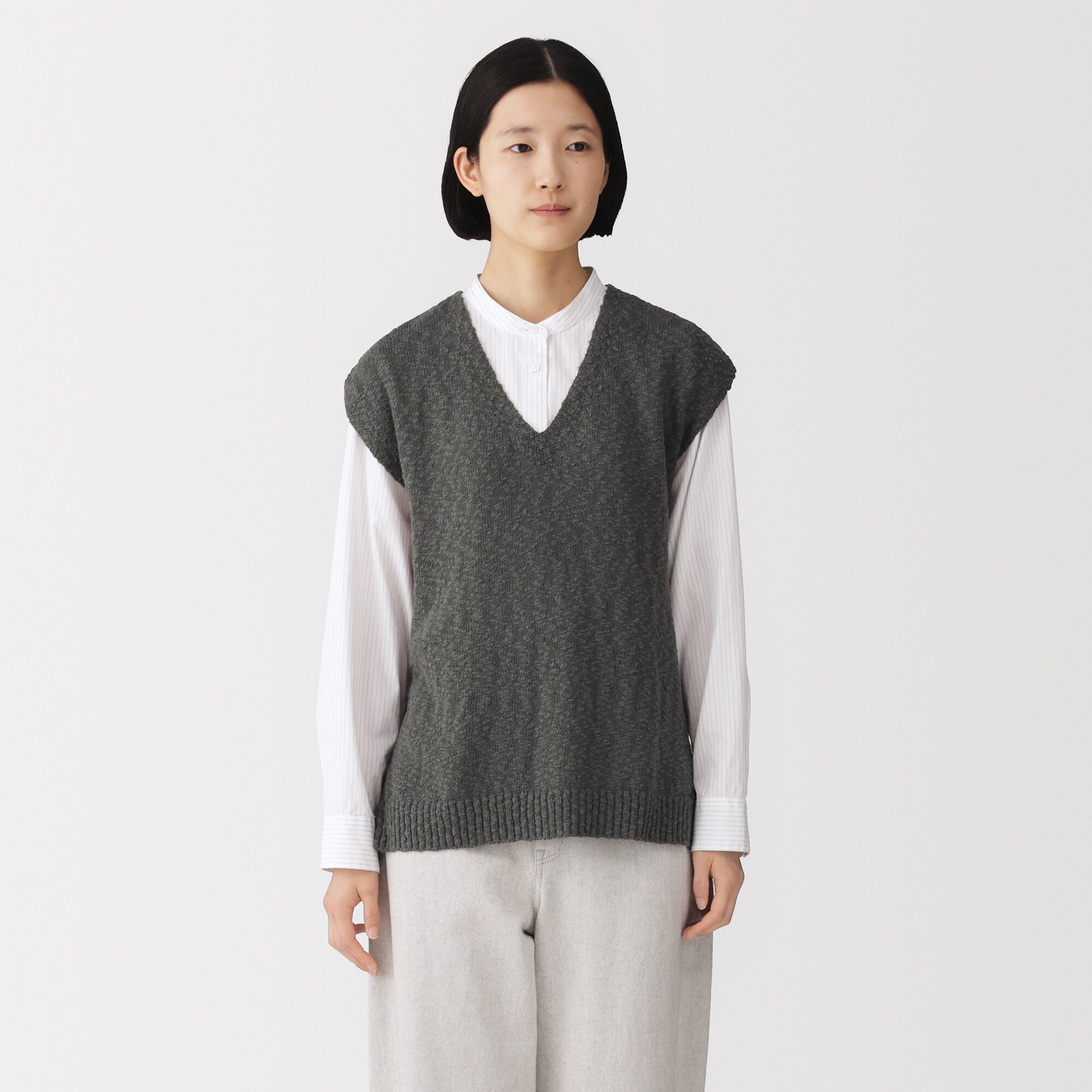 婦人　コットン混ムラ糸Ｖネックベスト
