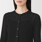 婦人　なめらかリブ透かし編みクルーネックカーディガン