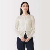 婦人　なめらかリブ透かし編みクルーネックカーディガン
