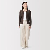婦人　なめらかリブ透かし編みクルーネックカーディガン
