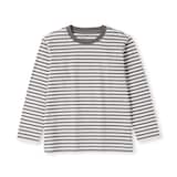 キッズ　綿天竺編みクルーネック長袖Ｔシャツ　ボーダー