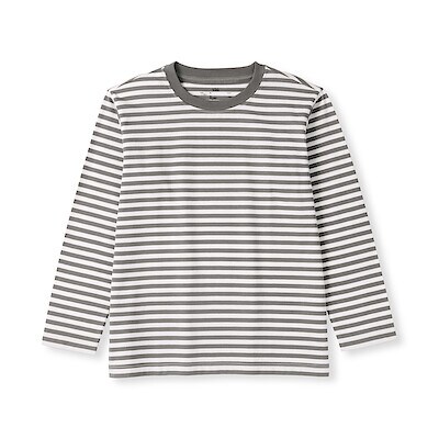 キッズ　綿天竺編みクルーネック長袖Ｔシャツ　ボーダー