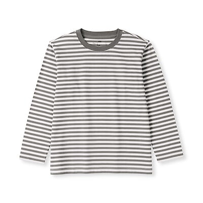 キッズ　綿天竺編みクルーネック長袖Ｔシャツ　ボーダー
