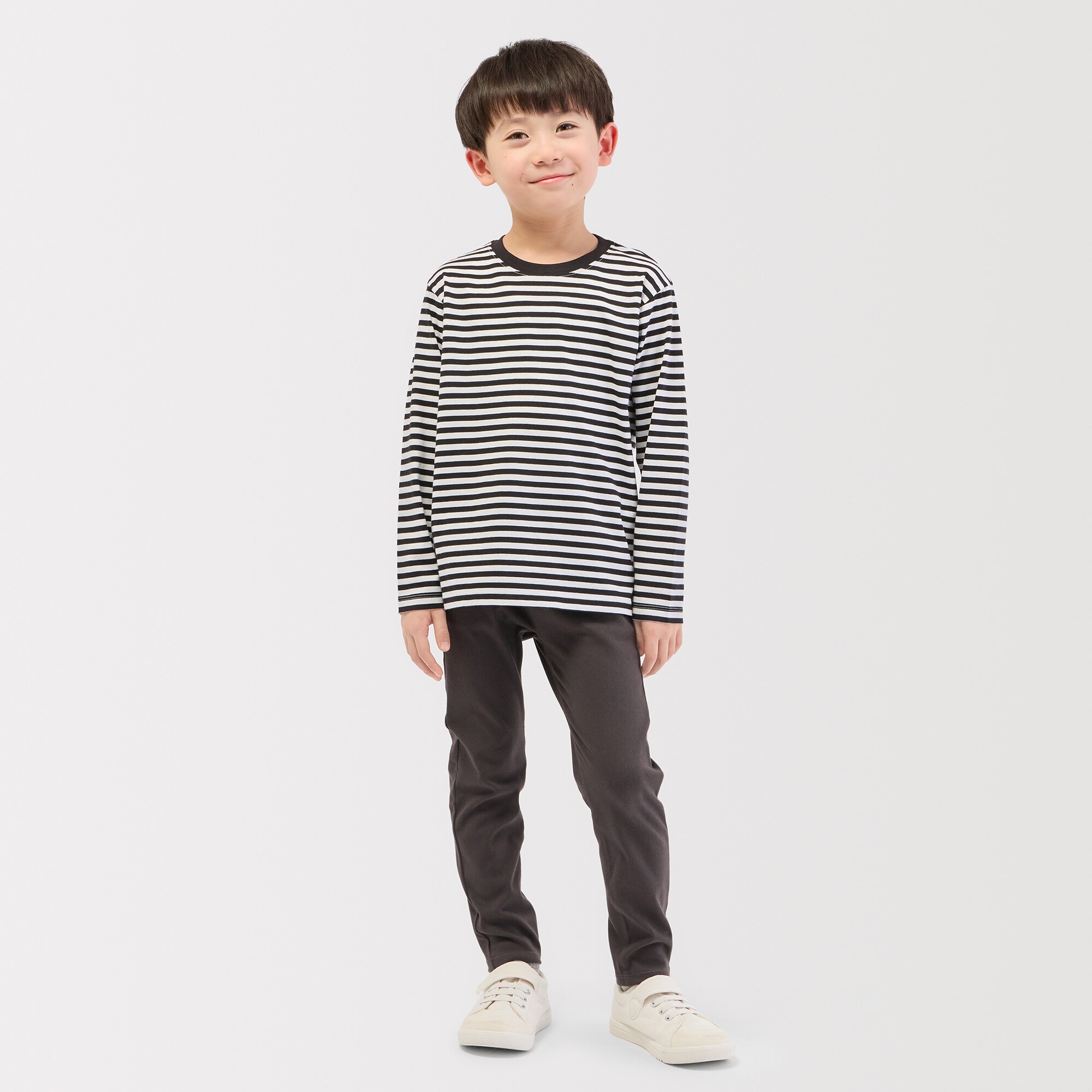 キッズ　綿天竺編みクルーネック長袖Ｔシャツ　ボーダー