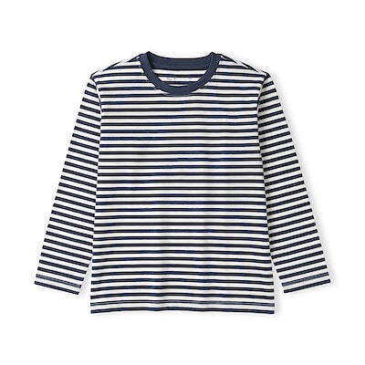 キッズ　綿天竺編みクルーネック長袖Ｔシャツ　ボーダー