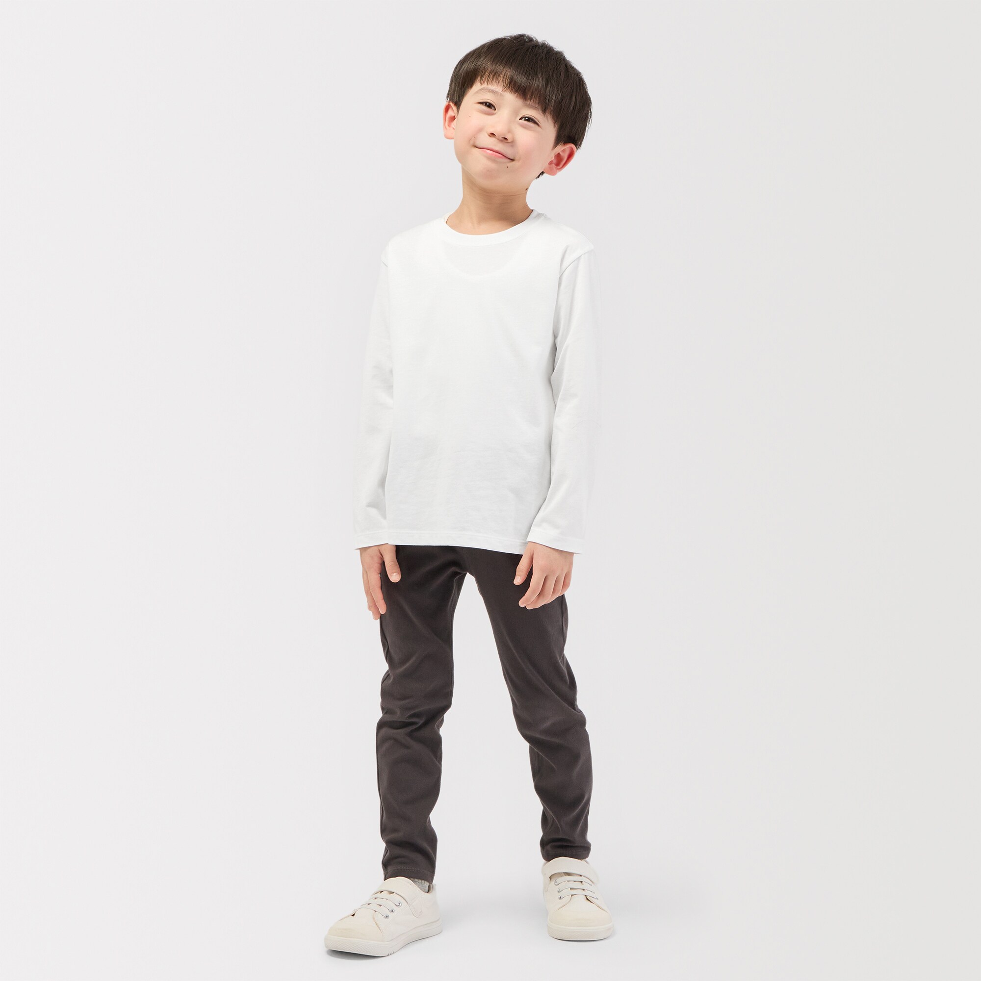 キッズ　綿天竺編みクルーネック長袖Ｔシャツ　無地