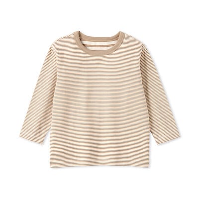 ベビー　あたまするっと　接結編みクルーネック長袖Ｔシャツ