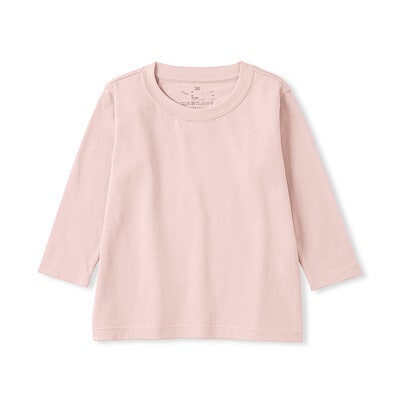 ベビー　あたまするっと　綿天竺編みクルーネック長袖Ｔシャツ　無地