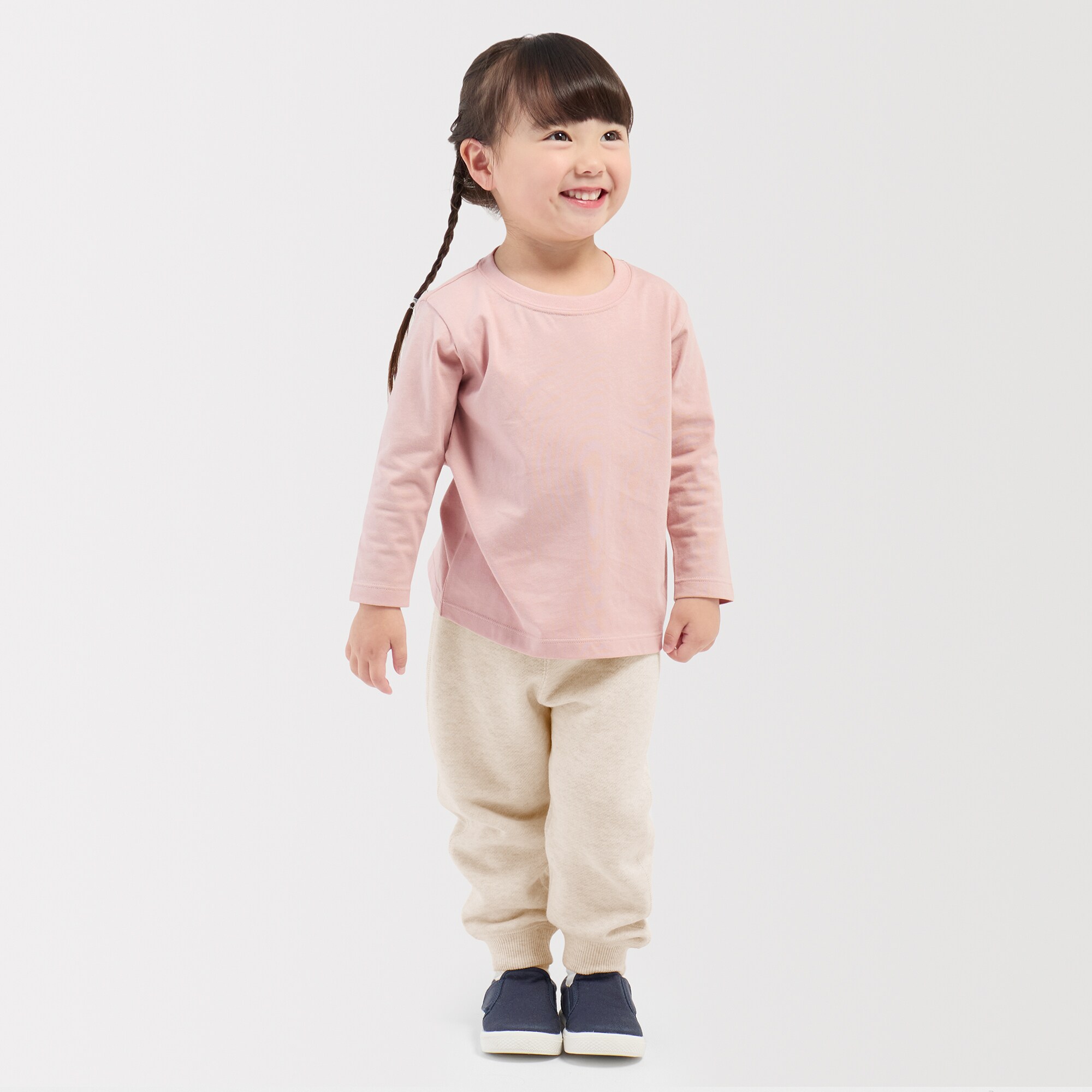 ベビー　あたまするっと　綿天竺編みクルーネック長袖Ｔシャツ　無地