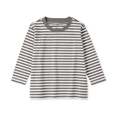 ベビー　あたまするっと　綿天竺編みクルーネック長袖Ｔシャツ　ボーダー