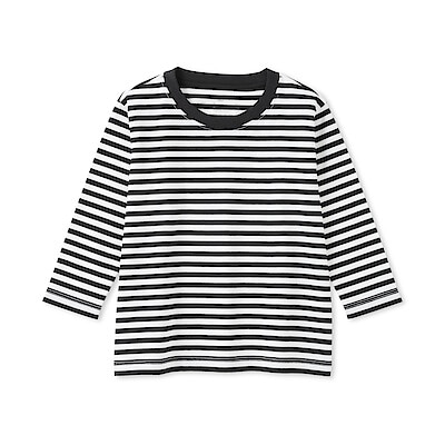 ベビー　あたまするっと　綿天竺編みクルーネック長袖Ｔシャツ　ボーダー