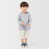 ベビー　あたまするっと　綿天竺編みクルーネック長袖Ｔシャツ　ボーダー