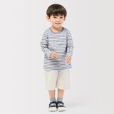 ベビー　あたまするっと　綿天竺編みクルーネック長袖Ｔシャツ　ボーダー